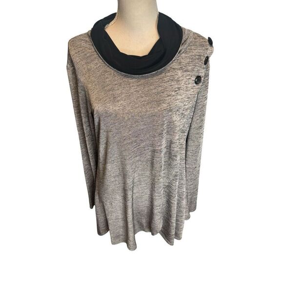 Joseph Ribkoff Layered Tunic Top Women’s Size 14 Cowl Neck Stretch Knit Buttons - Picture 1 of 4